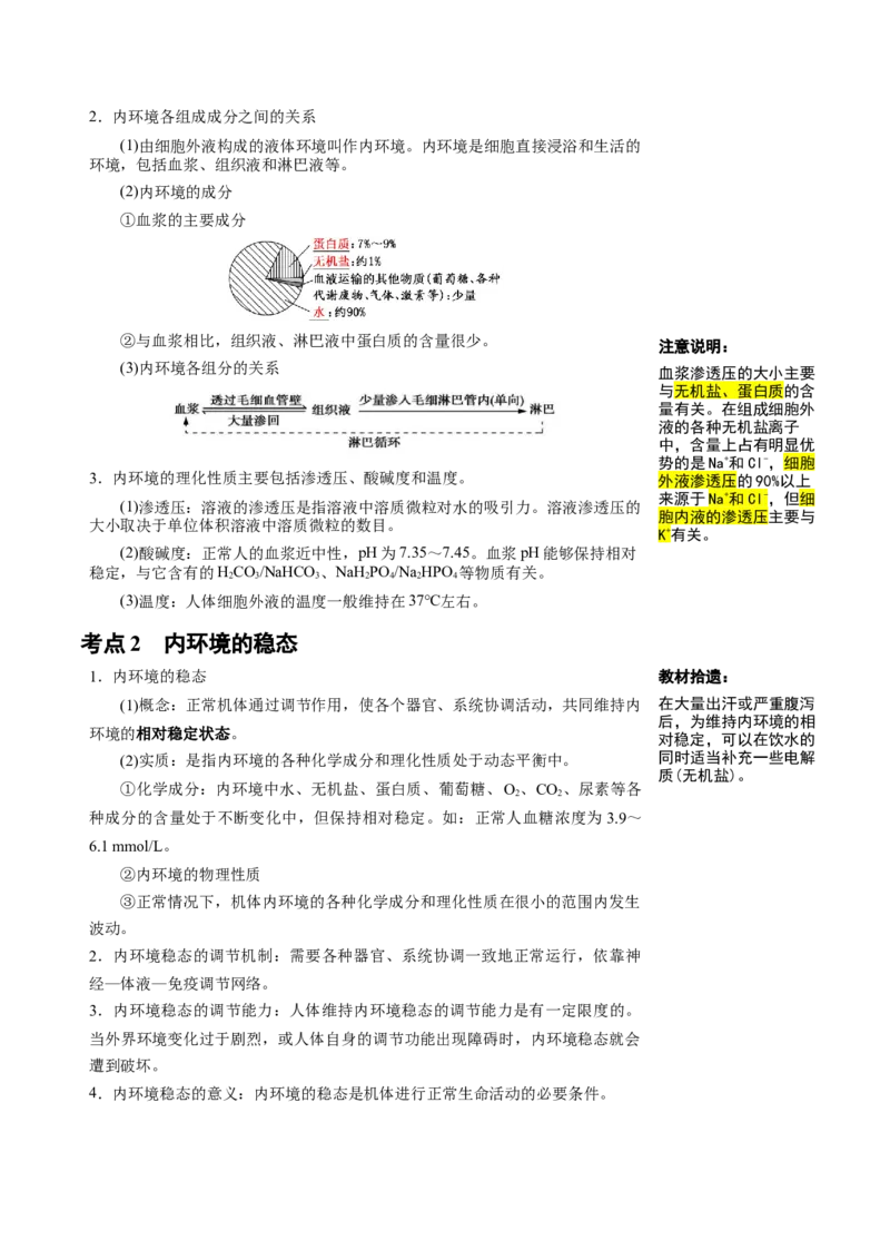 知识清单19+人体的内环境稳态（2大考点+4个易错点）-上好课2025年高考生物一轮复习知识清单_2025年新高考资料_一轮复习_上好课2025年高考生物一轮复习知识清单325572639