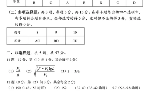 重庆九龙坡等区高2026届学业质量调研抽测物理答案_2024-2026高三（6-6月题库）_2026年04月高三试卷_260419重庆九龙坡等区高2026届学业质量调研抽测（第二次）（全科）