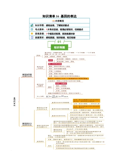 知识清单16基因的表达（3大考点3个易错点）-上好课2025年高考生物一轮复习知识清单_2025年新高考资料_一轮复习_上好课2025年高考生物一轮复习知识清单325572639