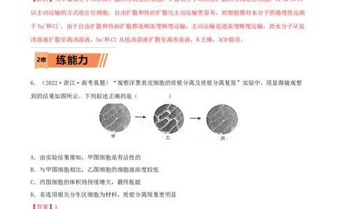 第06练细胞内物质的输入和输出（解析版）_新高考复习资料_2023年新高考复习资料_一轮复习_2023年高考生物一轮复习小题多维练（新高考专用）