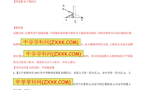 专题12光路图（测）-备战2016年中考物理二轮讲练测（解析版）_初物_1初中物理_物理：备战2016年中考物理二轮复习讲练测132份