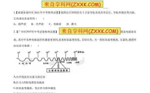 专题32电磁波-2016年中考物理必备之微测试（原卷版）_初物_1初中物理_物理：2016年中考物理必备之微测试打包130份