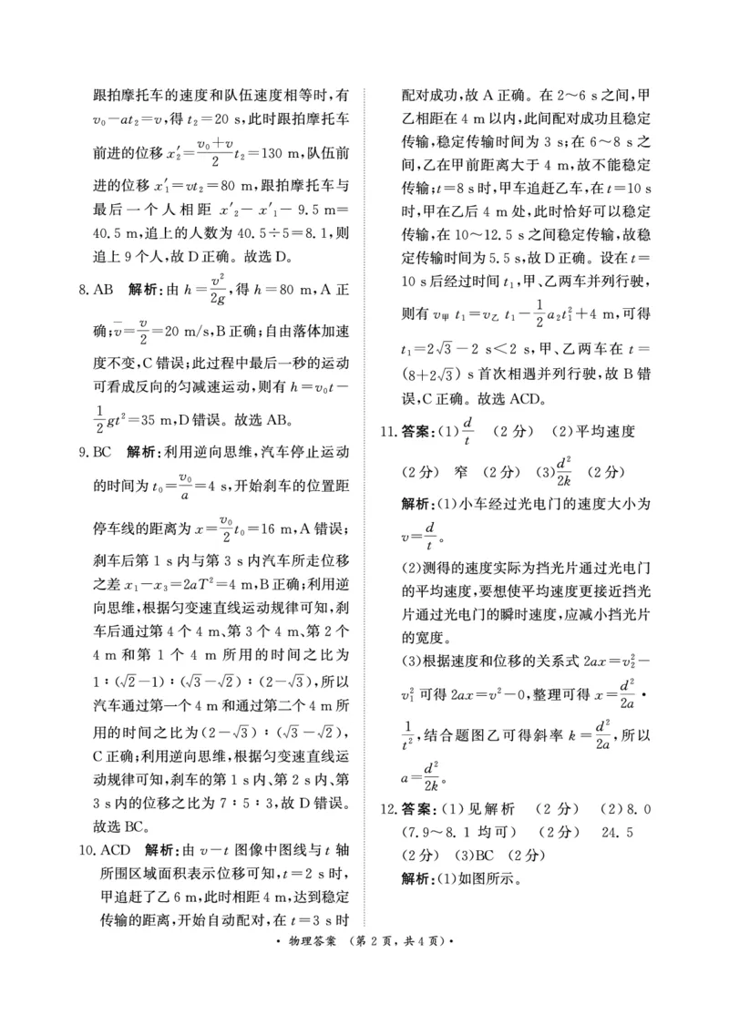 11月高一联考物理答案_2024年11月试卷_1122青桐鸣河南省普通高中2024-2025学年高一上学期期中_河南省普通高中2024-2025学年高一上学期11月期中考试物理试题