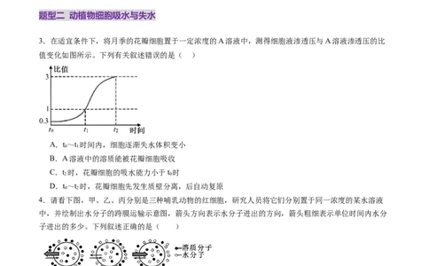 第07讲物质运输（练习）（原卷版）_2025年新高考资料_一轮复习_2025年高考生物一轮复习讲练测（新教材新高考）