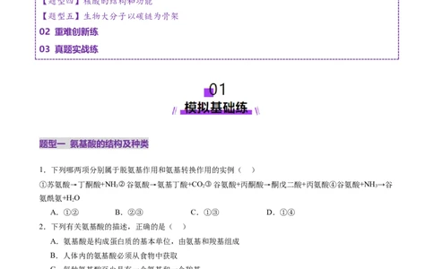 第04讲蛋白质和核酸（练习）（原卷版）_2025年新高考资料_一轮复习_2025年高考生物一轮复习讲练测（新教材新高考）