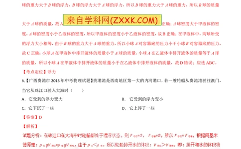 专题20浮力计算（练）-备战2016年中考物理二轮讲练测（解析版）_初物_1初中物理_物理：备战2016年中考物理二轮复习讲练测132份