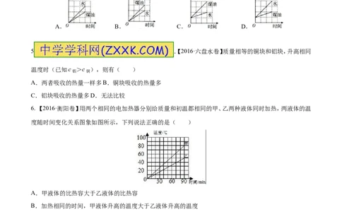 专题12.2比热容及其应用（测试）-2017年中考物理一轮复习讲练测课课通（原卷版）_初物_1初中物理_物理：2017年中考物理一轮复习讲练测课课通全套打包115份