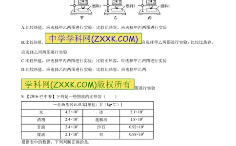 专题12.2比热容及其应用（测试）-2017年中考物理一轮复习讲练测课课通（原卷版）_初物_1初中物理_物理：2017年中考物理一轮复习讲练测课课通全套打包115份