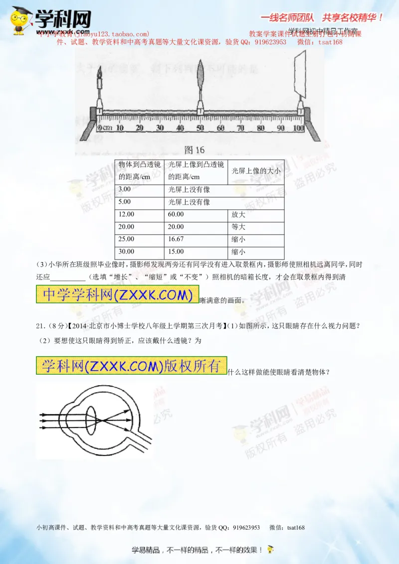 专题3.2透镜的应用（测试）-2016年中考物理一轮复习讲练测课课通（原卷版）_初物_1初中物理_物理：2016年中考物理一轮复习讲练测课课通全套打包116份