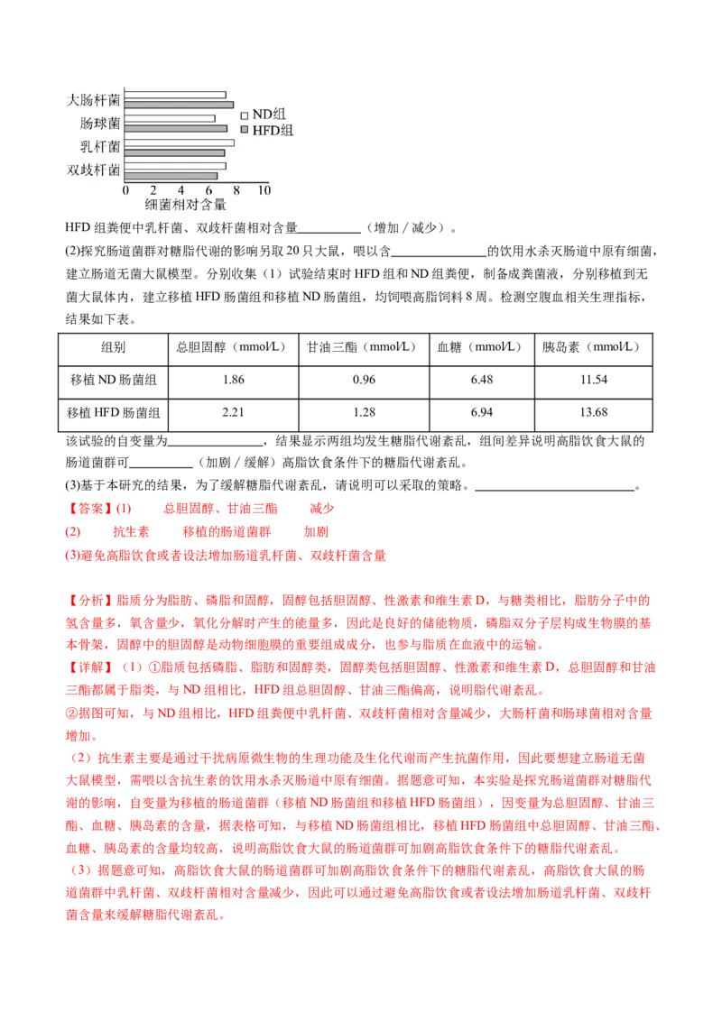 第03讲糖类和脂质（练习）（解析版）_新高考复习资料_2025年新高考资料_2025年高考生物一轮复习讲练测（新教材新高考）