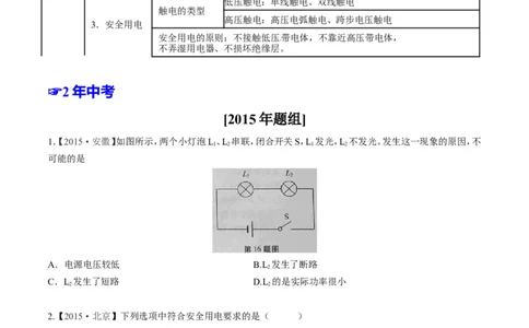 专题14电功率和电热安全用电-2年中考1年模拟备战2016年中考物理精品系列（各省统一命题专版）（原卷版）_初物_1初中物理_物理：2年中考1年模拟备战2016年中考物理精品系列全套打包30份