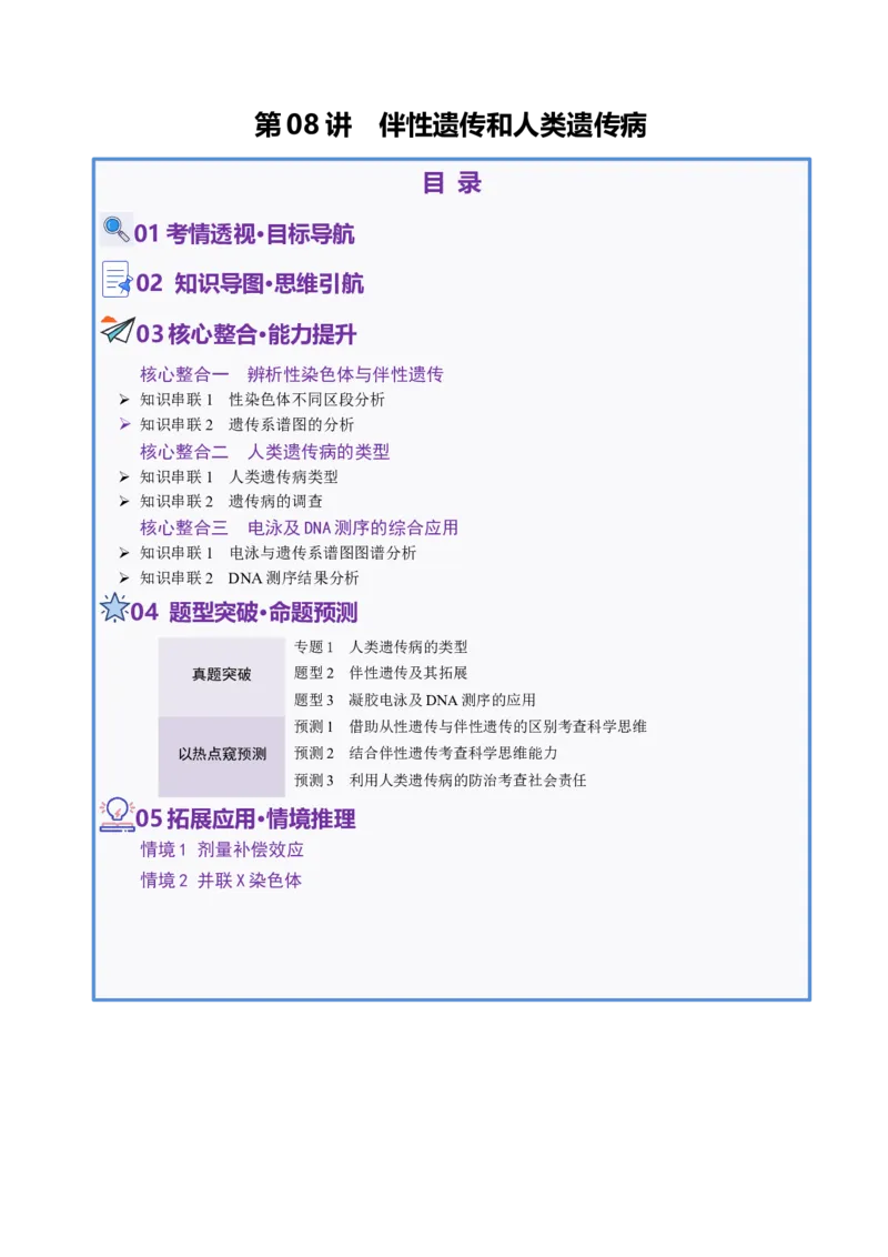 第08讲伴性遗传和人类遗传病（讲义）（原卷版）(1)_2025年新高考资料_二轮复习_01高考语文等多个文件_上好课2025年高考生物二轮复习讲练测（新高考通用）