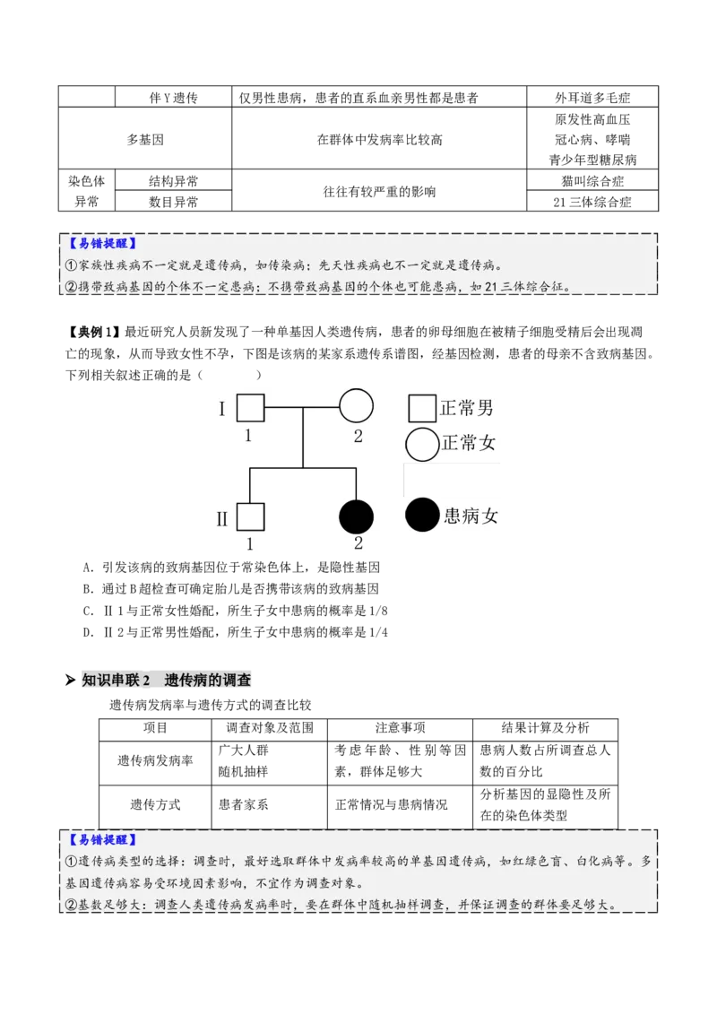 第08讲伴性遗传和人类遗传病（讲义）（原卷版）(1)_2025年新高考资料_二轮复习_01高考语文等多个文件_上好课2025年高考生物二轮复习讲练测（新高考通用）