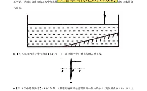专题12光路图（测）-备战2016年中考物理二轮讲练测（原卷版）_初物_1初中物理_物理：备战2016年中考物理二轮复习讲练测132份