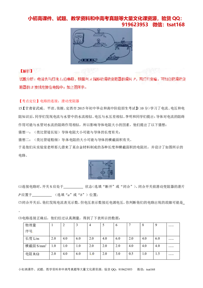专题12电路电流电压电阻-2年中考1年模拟备战2016年中考物理精品系列（各省统一命题专版）（解析版）_初物_1初中物理_物理：2年中考1年模拟备战2016年中考物理精品系列全套打包30份