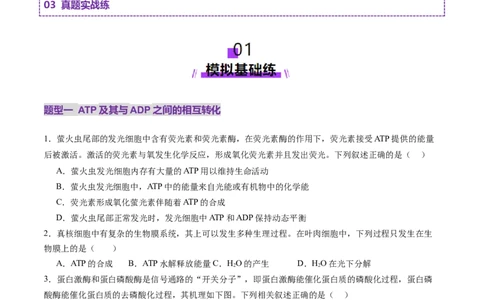 第08讲酶和ATP（第二课时）（练习）（原卷版）_新高考复习资料_2025年新高考资料_2025年高考生物一轮复习讲练测（新教材新高考）