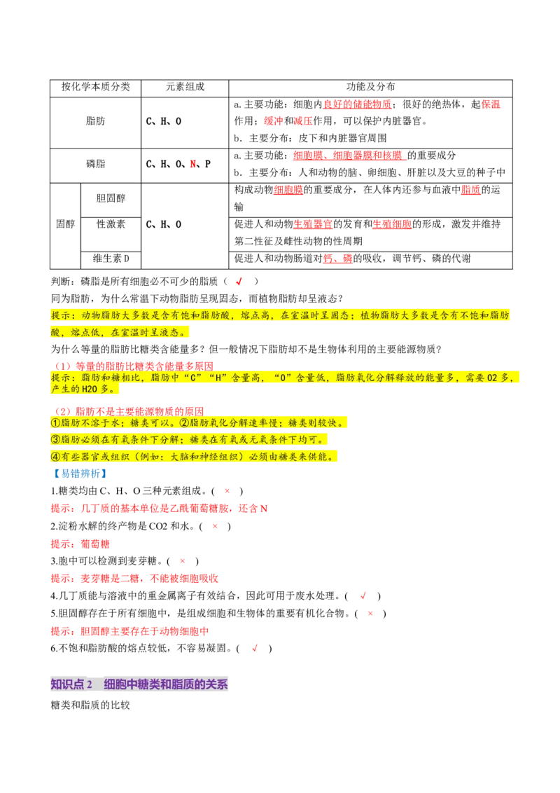 第03讲糖类和脂质（讲义）（解析版）_新高考复习资料_2025年新高考资料_2025年高考生物一轮复习讲练测（新教材新高考）