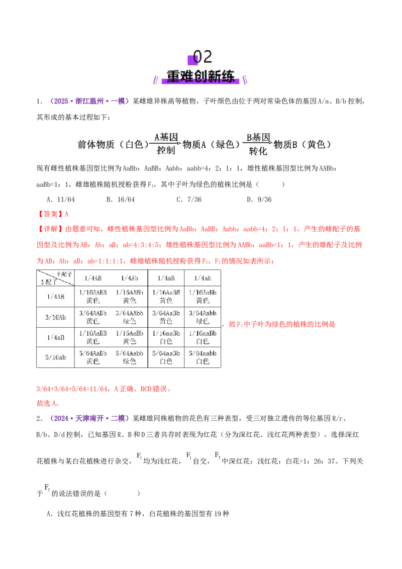 第07讲基因的分离定律和自由组合定律（专项训练，3大题型）（解析版）_2025年新高考资料_二轮复习_01高考语文等多个文件_上好课2025年高考生物二轮复习讲练测（新高考通用）