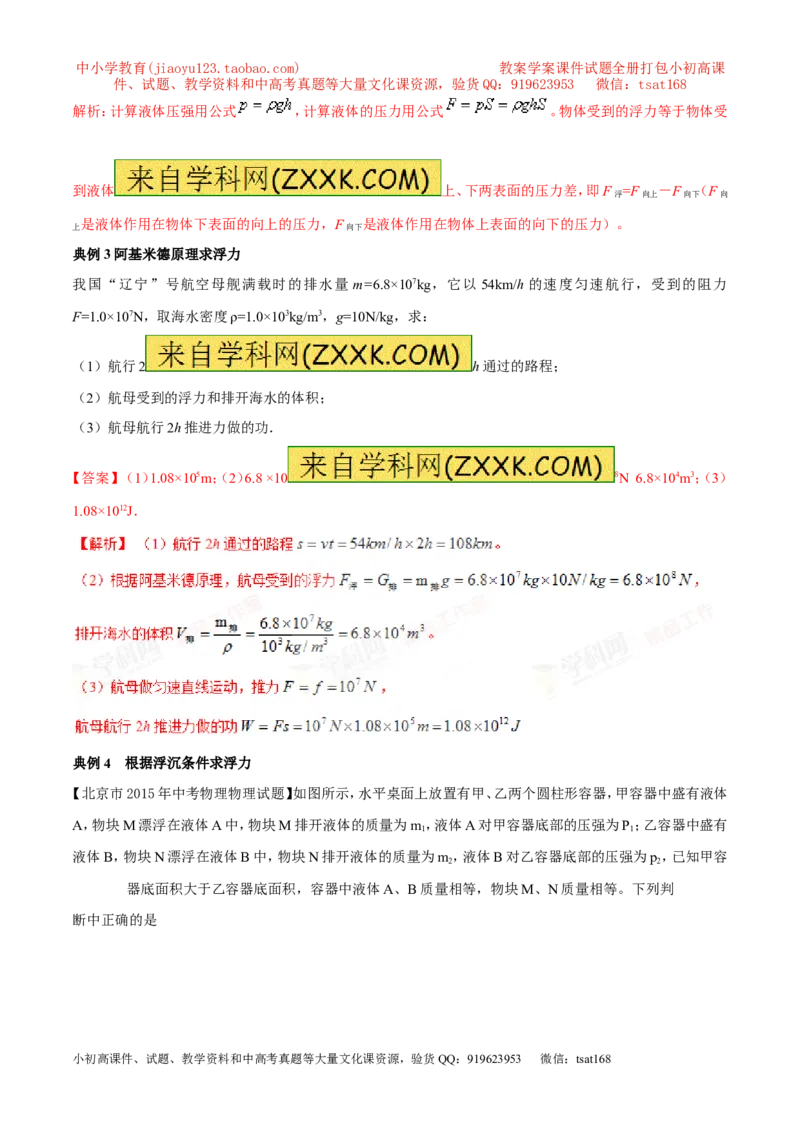专题20浮力计算（讲）-备战2016年中考物理二轮讲练测（解析版）_初物_1初中物理_物理：备战2016年中考物理二轮复习讲练测132份