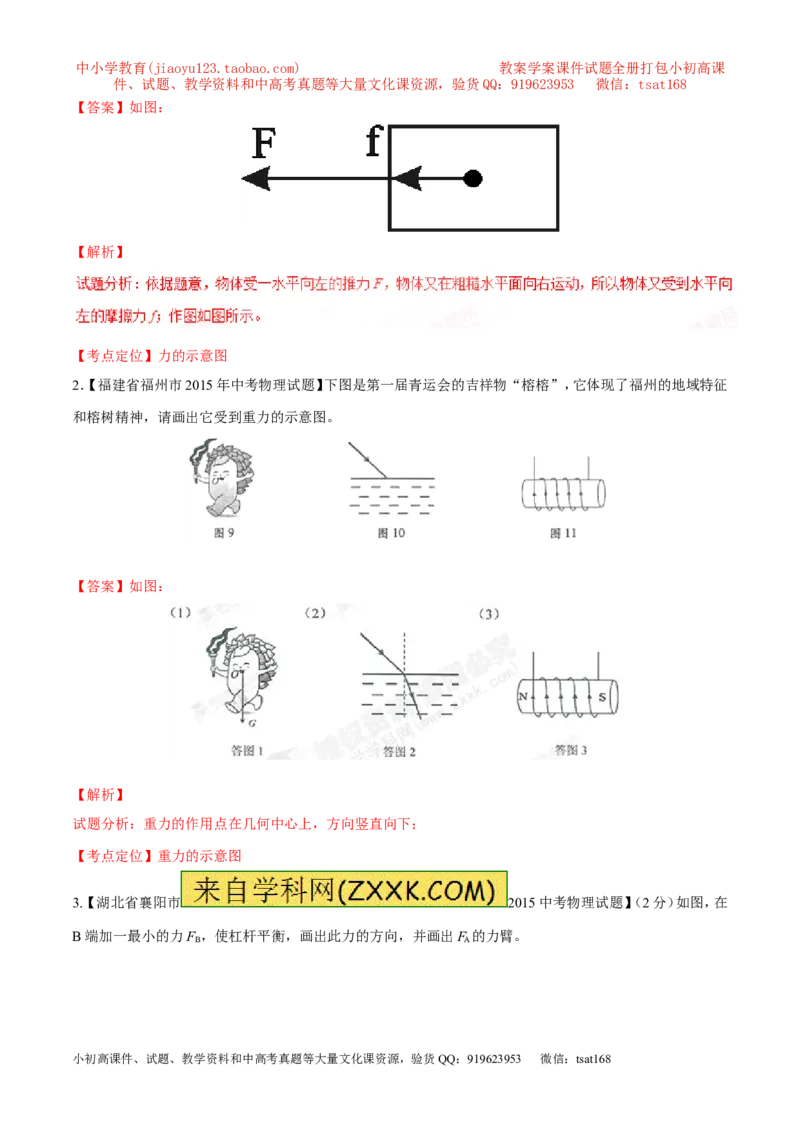 专题14力学作图（讲）-备战2016年中考物理二轮讲练测（解析版）_初物_1初中物理_物理：备战2016年中考物理二轮复习讲练测132份