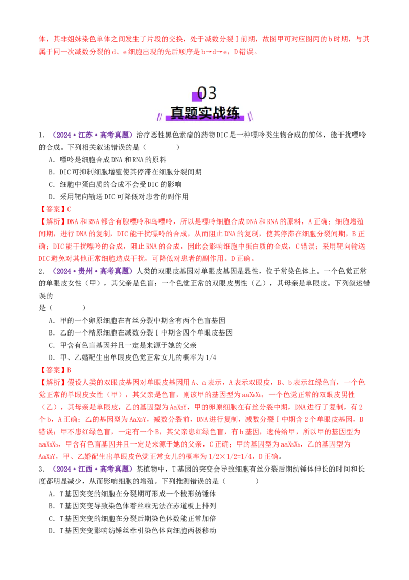 第05讲细胞的增殖和减数分裂（专项训练，4大题型）（解析版）_2025年新高考资料_二轮复习_上好课2025年高考生物二轮复习讲练测（新高考通用）3380526