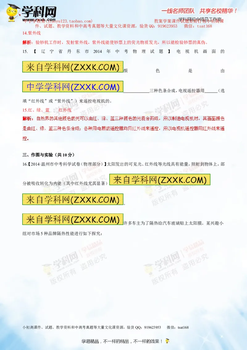 专题2.2光的色散和物体的颜色看不见的光（测试）-2016年中考物理一轮复习讲练测课课通（解析版）_初物_1初中物理_物理：2016年中考物理一轮复习讲练测课课通全套打包116份