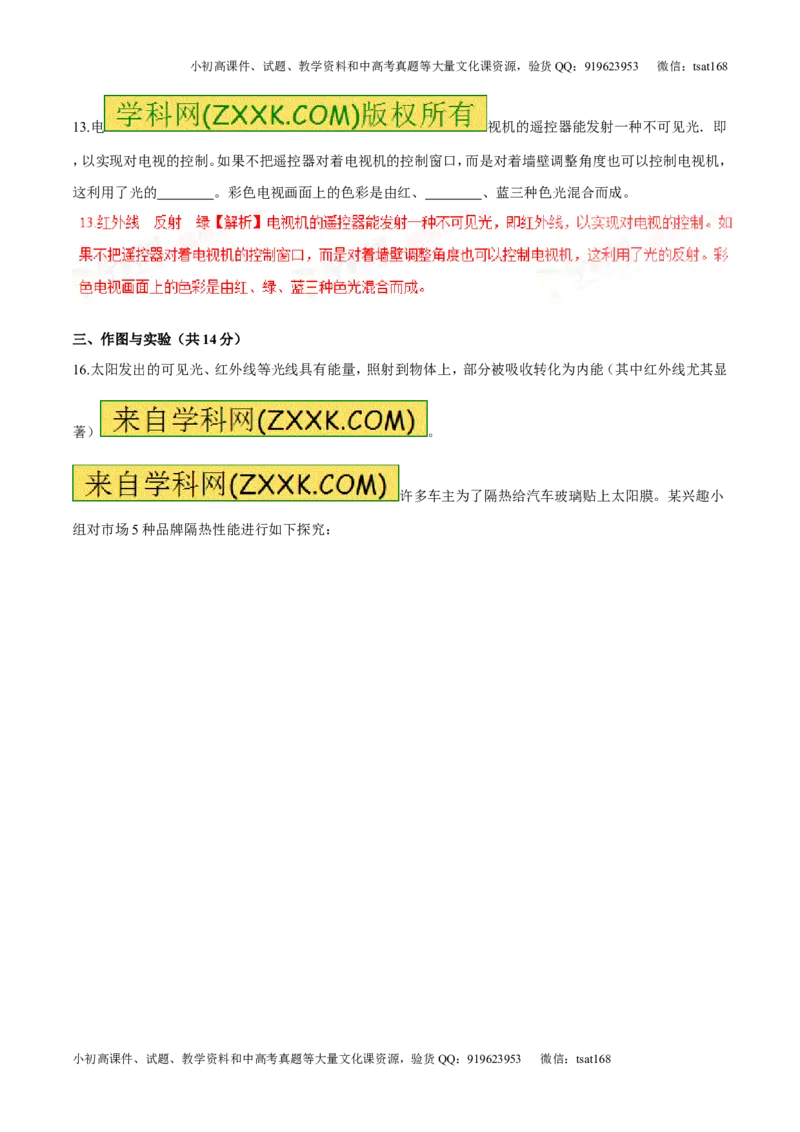 专题2.2光的色散和物体的颜色看不见的光（测试）-2017年中考物理一轮复习讲练测课课通（解析版）_初物_1初中物理_物理：2017年中考物理一轮复习讲练测课课通全套打包115份