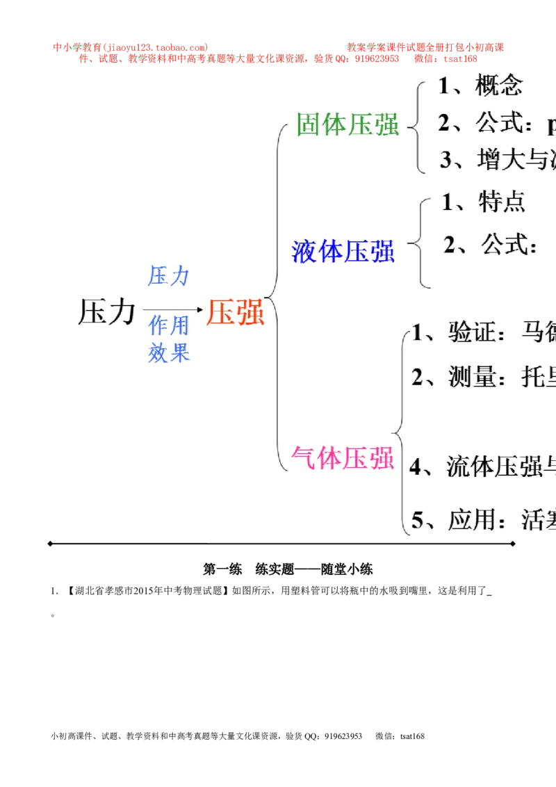 专题19压强计算（讲）-备战2016年中考物理二轮讲练测（原卷版）_初物_1初中物理_物理：备战2016年中考物理二轮复习讲练测132份