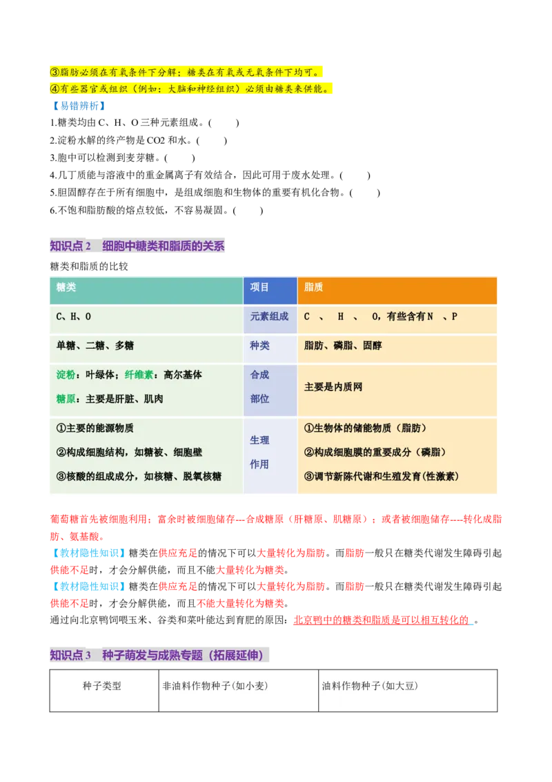 第03讲糖类和脂质（讲义）（原卷版）_新高考复习资料_2025年新高考资料_2025年高考生物一轮复习讲练测（新教材新高考）