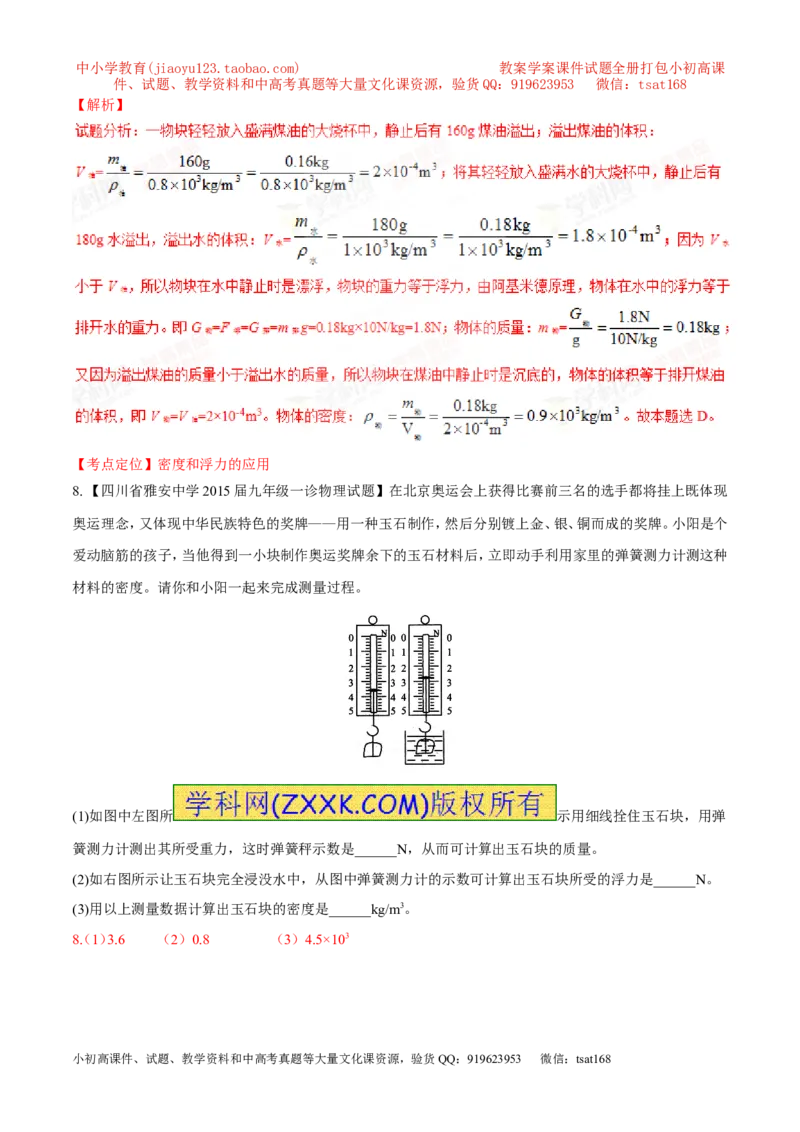 专题20浮力计算（测）-备战2016年中考物理二轮讲练测（解析版）_初物_1初中物理_物理：备战2016年中考物理二轮复习讲练测132份