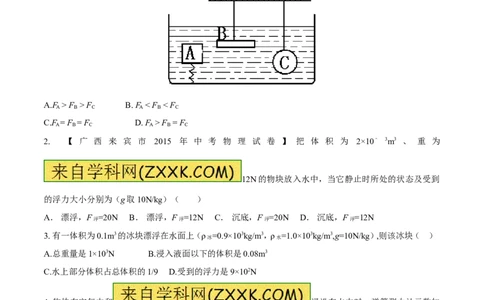 专题20浮力计算（练）-备战2016年中考物理二轮讲练测（原卷版）_初物_1初中物理_物理：备战2016年中考物理二轮复习讲练测132份