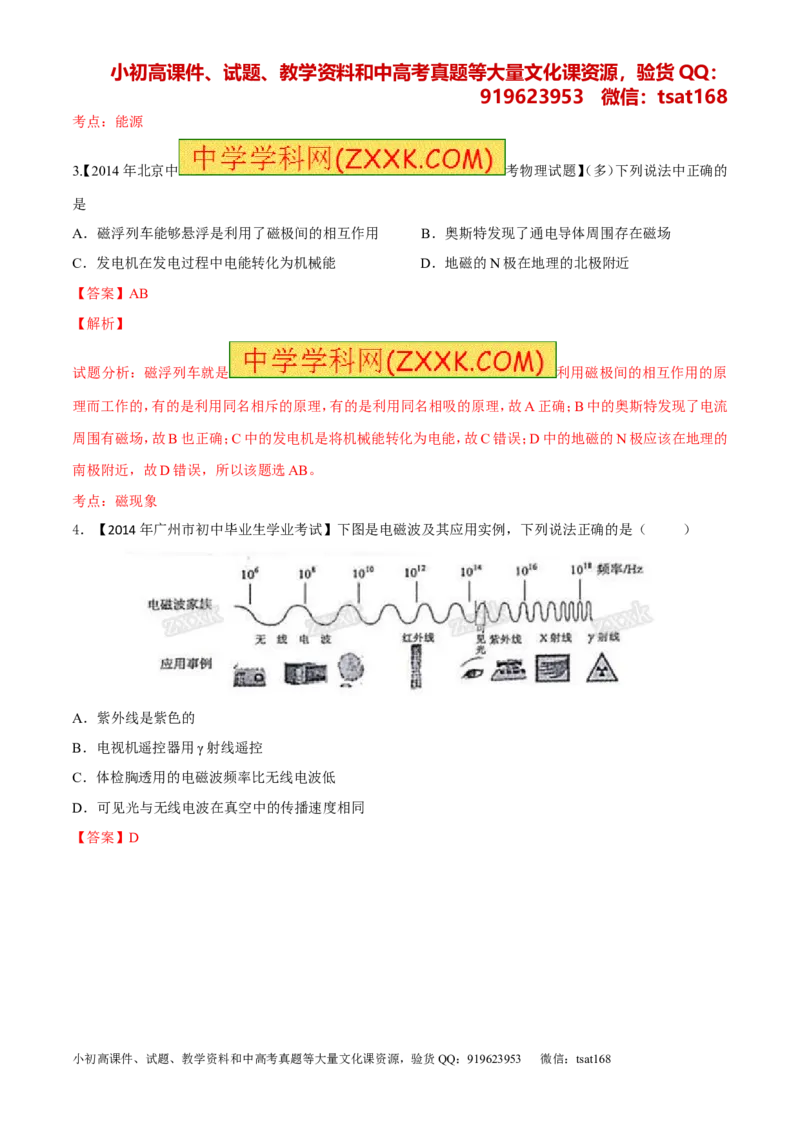 专题15电与磁信息的传递与能源-2年中考1年模拟备战2016年中考物理精品系列（各省统一命题专版）（解析版）_初物_1初中物理