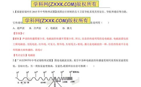 专题32电磁波-2016年中考物理必备之微测试（解析版）_初物_1初中物理_物理：2016年中考物理必备之微测试打包130份