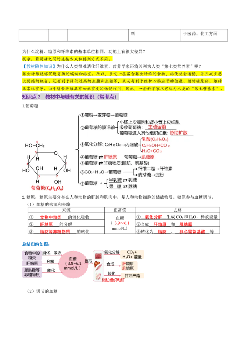 第03讲糖类和脂质（讲义）（原卷版）_2025年新高考资料_一轮复习_2025年高考生物一轮复习讲练测（新教材新高考）