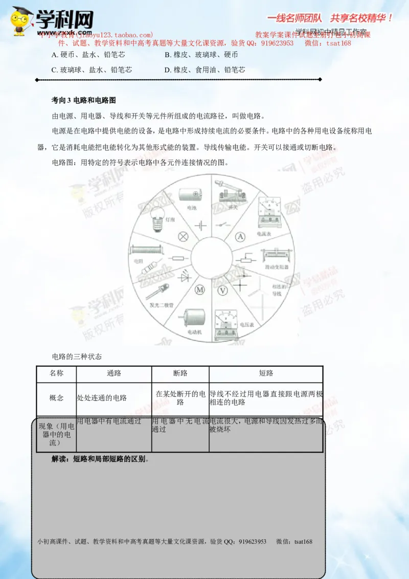 专题13.1电路电流电压电阻（讲练）-2016年中考物理一轮复习讲练测课课通（原卷版）_初物_1初中物理_物理：2016年中考物理一轮复习讲练测课课通全套打包116份