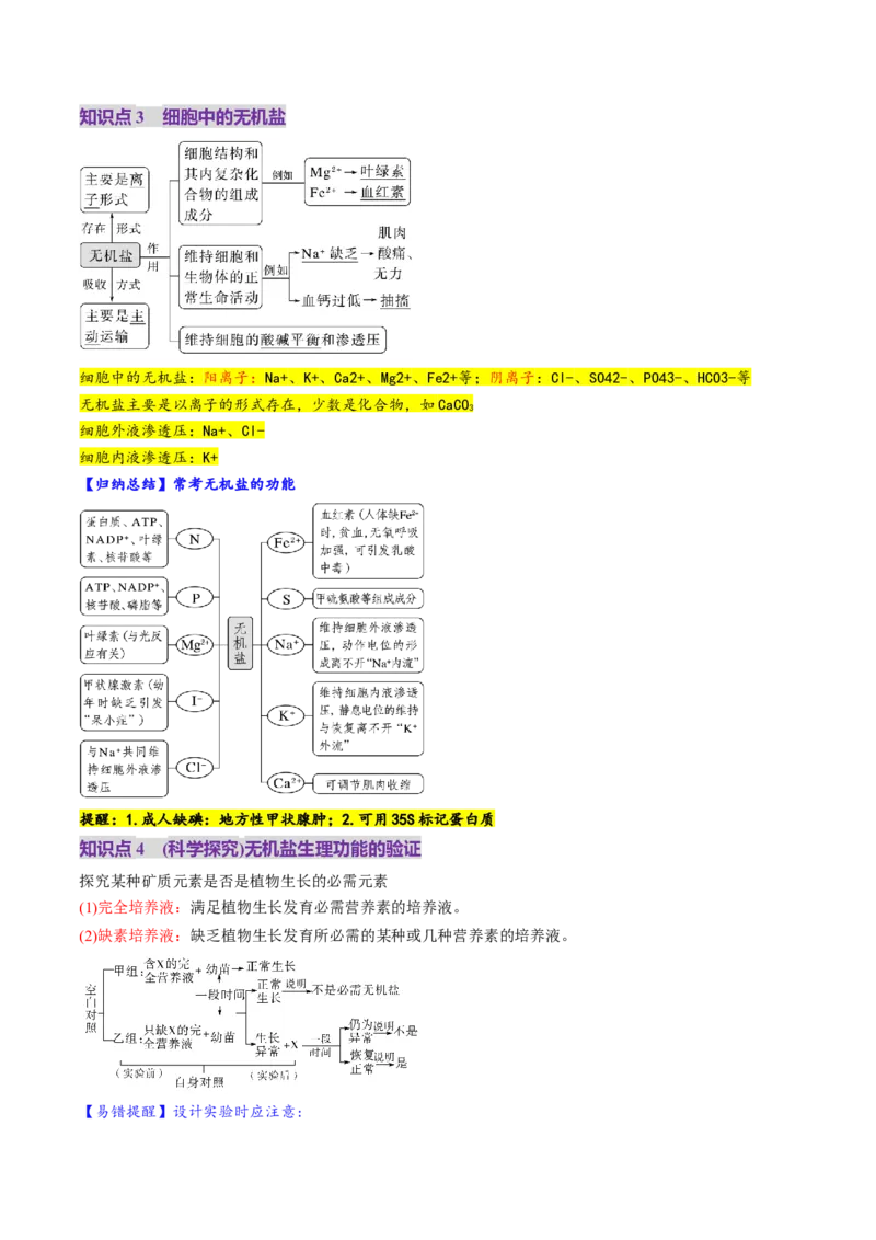 第02讲细胞中的元素和化合物（讲义）（原卷版）_2025年新高考资料_一轮复习_2025年高考生物一轮复习讲练测（新教材新高考）
