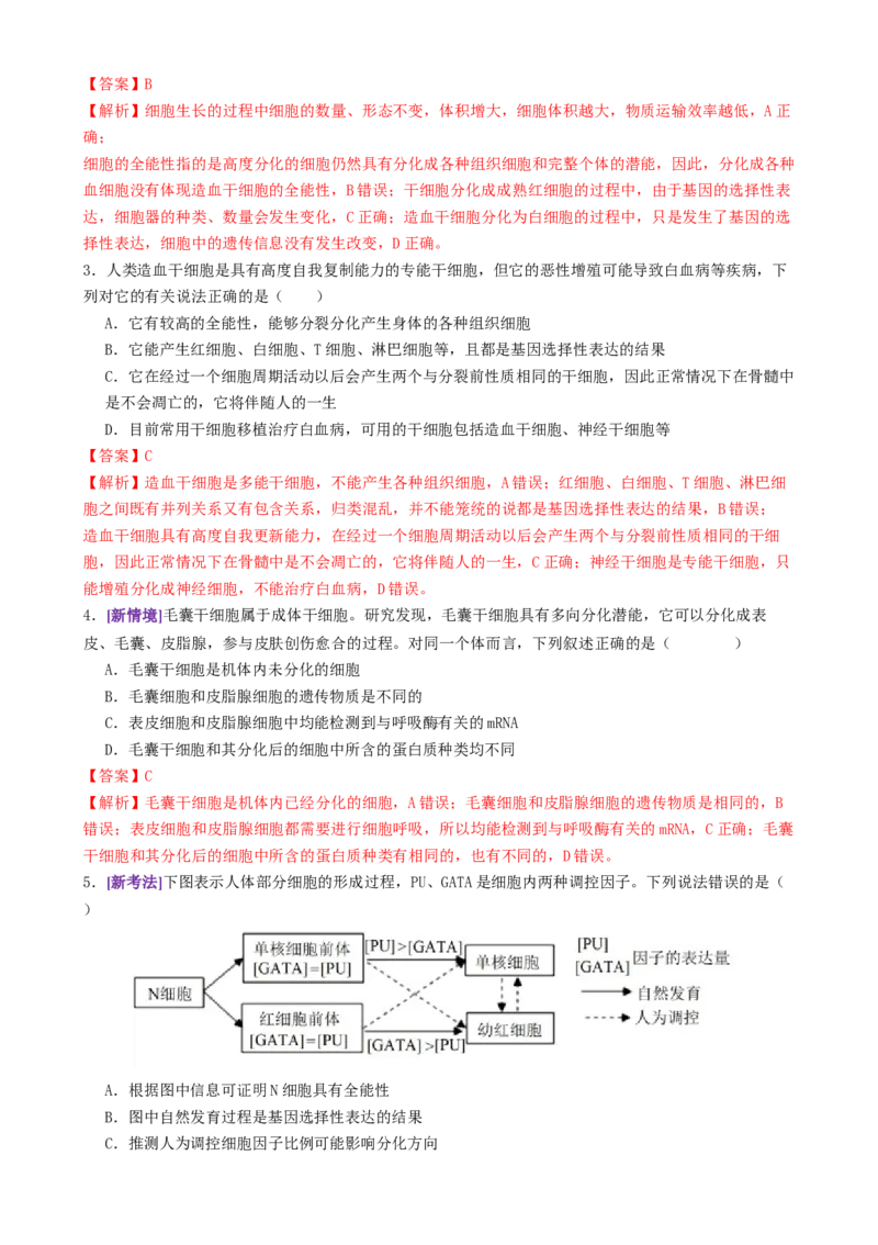 第06讲细胞的分化、衰老、死亡和癌变（专项训练，3大题型）（解析版）_2025年新高考资料_二轮复习_01高考语文等多个文件_上好课2025年高考生物二轮复习讲练测（新高考通用）