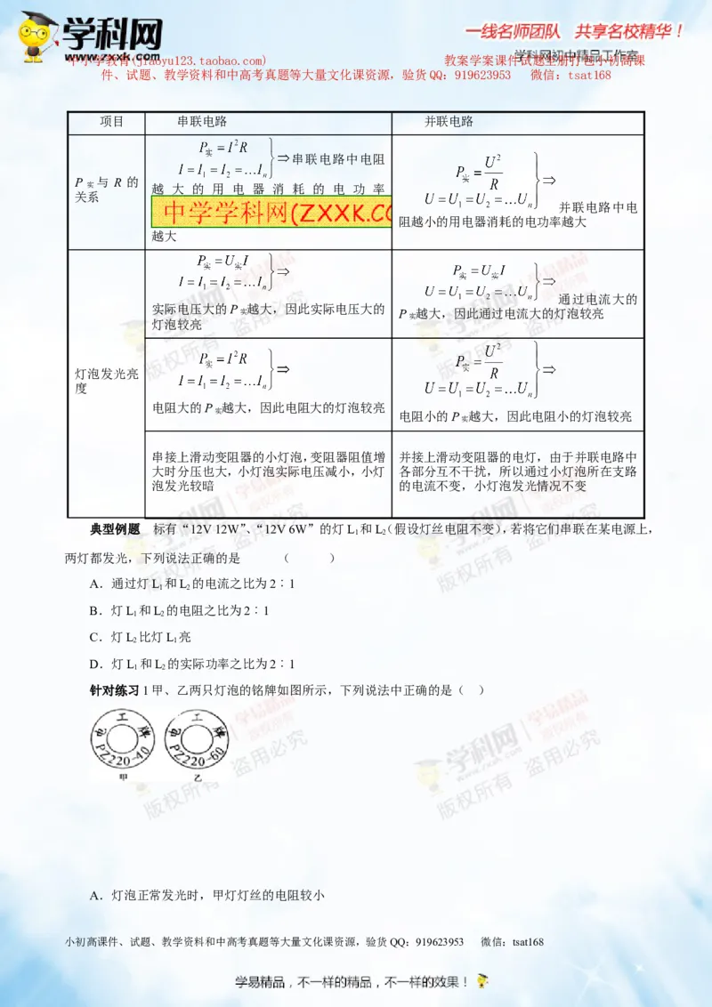 专题13.3电功率和电热安全用电（讲练）-2016年中考物理一轮复习讲练测课课通（原卷版）_初物_1初中物理_物理：2016年中考物理一轮复习讲练测课课通全套打包116份