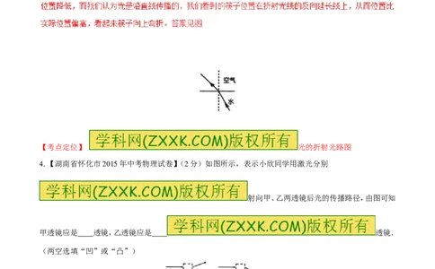 专题12光路图（练）-备战2016年中考物理二轮讲练测（解析版）_初物_1初中物理_物理：备战2016年中考物理二轮复习讲练测132份