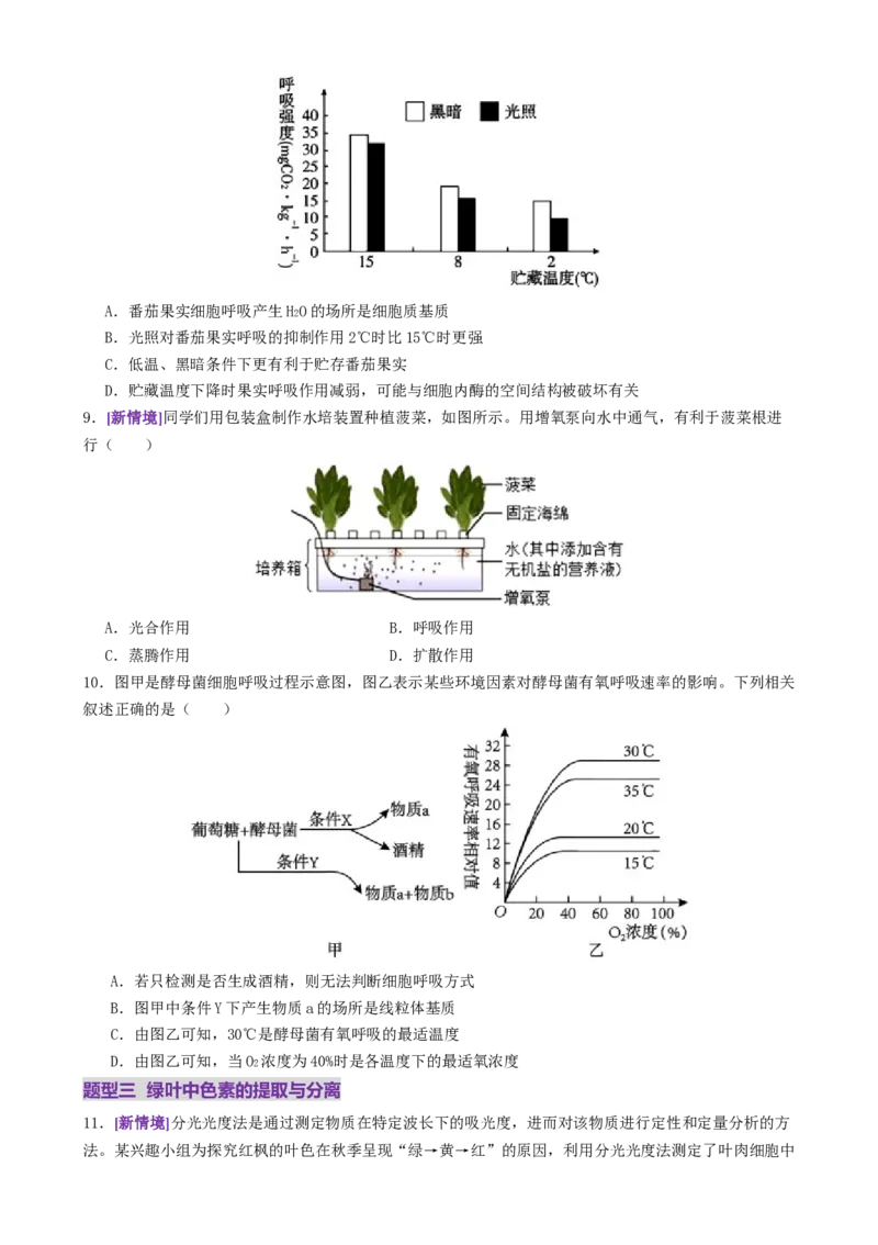 第04讲细胞呼吸和光合作用（专项训练）（原卷版）_2025年新高考资料_二轮复习_上好课2025年高考生物二轮复习讲练测（新高考通用）3380526