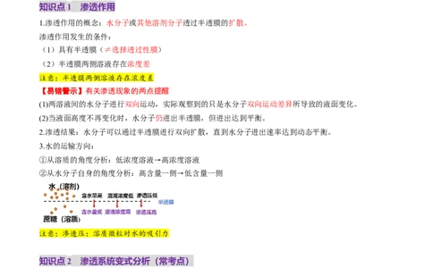 第07讲物质运输（讲义）（原卷版）_2025年新高考资料_一轮复习_2025年高考生物一轮复习讲练测（新教材新高考）