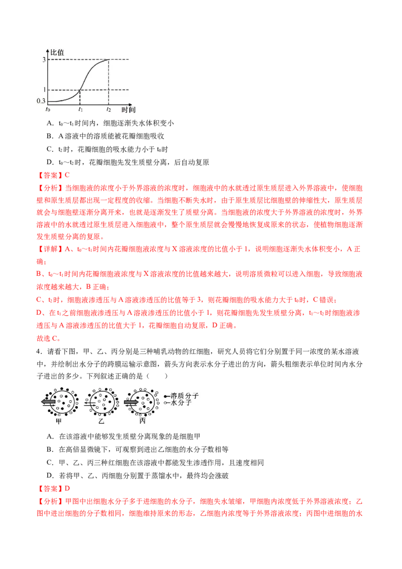 第07讲物质运输（练习）（解析版）_2025年新高考资料_一轮复习_2025年高考生物一轮复习讲练测（新教材新高考）