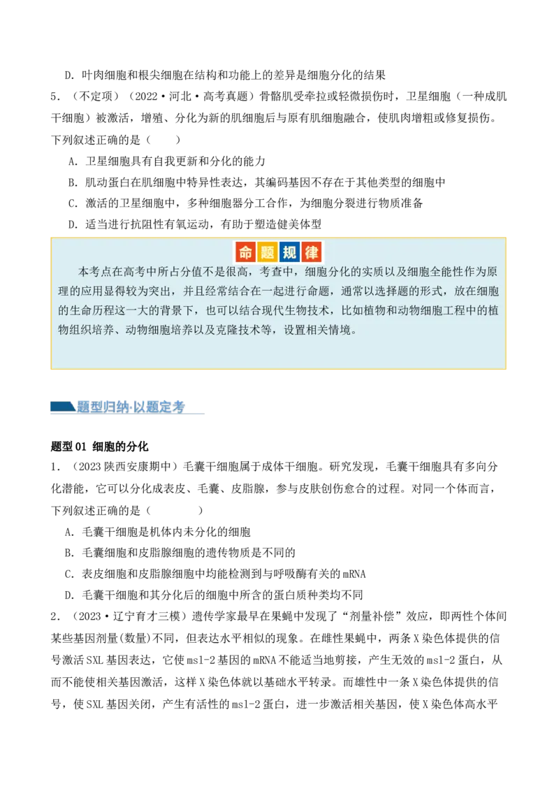 第06讲细胞的分化、衰老和死亡（讲义）原卷版_新高考复习资料_2024年新高考复习资料_二轮复习资料_2024年高考生物二轮复习讲练测（新教材新高考）_配套讲义