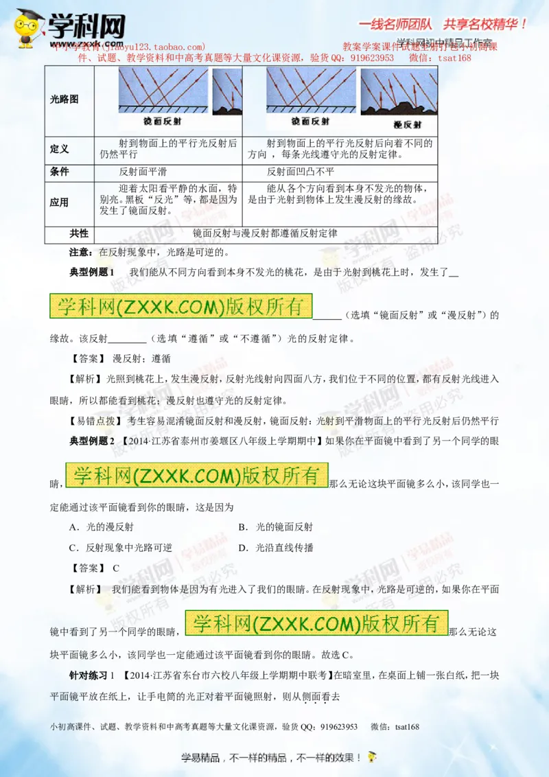 专题2.1光的直线传播光的反射和折射（讲练）-2016年中考物理一轮复习讲练测课课通（解析版）_初物_1初中物理_物理：2016年中考物理一轮复习讲练测课课通全套打包116份