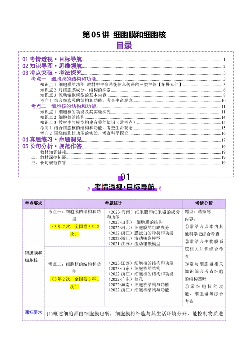 第05讲细胞膜和细胞核（讲义）（解析版）_2025年新高考资料_一轮复习_2025年高考生物一轮复习讲练测（新教材新高考）