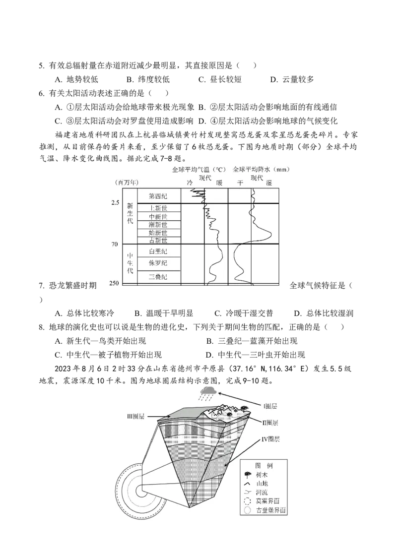 12月学情检测试卷_2025年01月试卷_0105江苏省南京、镇江、徐州等十校2024-2025学年高一上学期12月联考试题_江苏省南京、镇江、徐州等十校2024-2025学年高一上学期12月联考地理试题