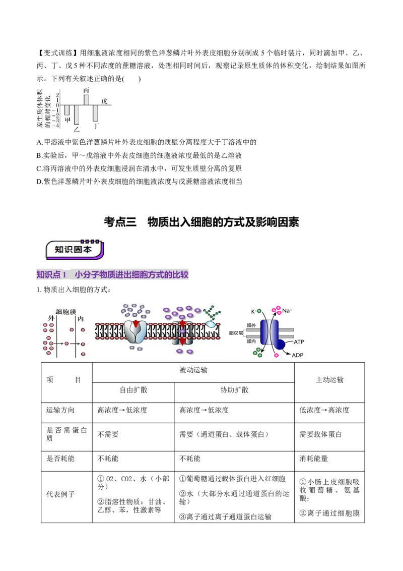 第07讲物质运输（讲义）（原卷版）_新高考复习资料_2025年新高考资料_2025年高考生物一轮复习讲练测（新教材新高考）