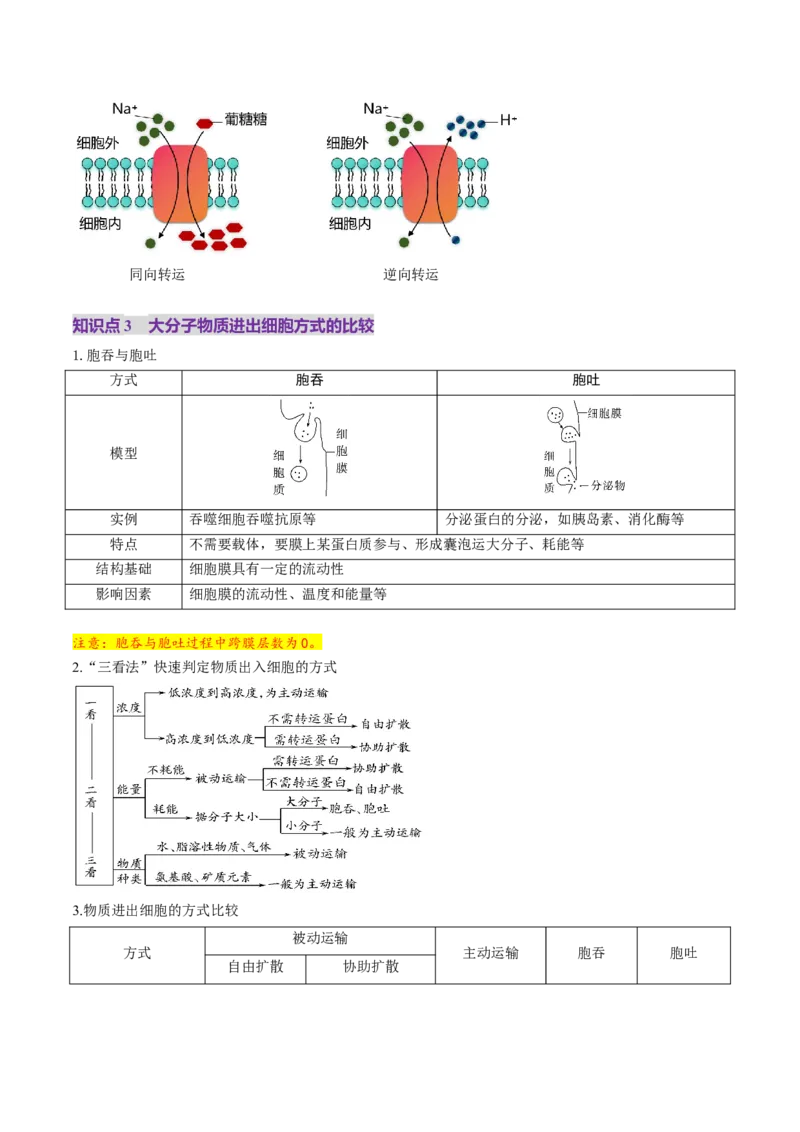 第07讲物质运输（讲义）（原卷版）_新高考复习资料_2025年新高考资料_2025年高考生物一轮复习讲练测（新教材新高考）