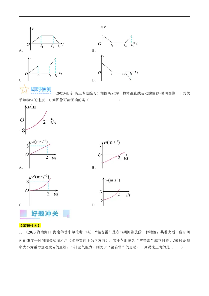考点02运动的图像（原卷版）_04高考物理_通用版（老高考）复习资料_2024年复习资料_完备战2024年高考物理一轮复习考点帮（全国通用）