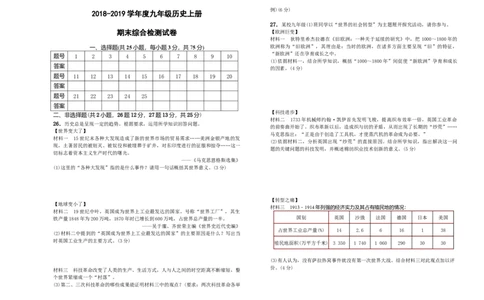 05.九年级上册历史期末检测题_初中全科电子版试卷练习试题_历史_历史人教版9上试卷_部编人教版历史9年级上期末试卷17份